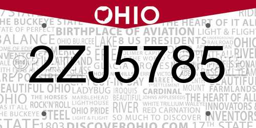 2ZJ5785 Ohio License Plate