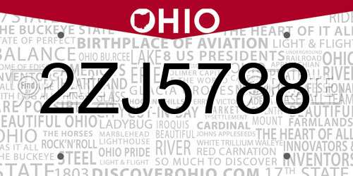 2ZJ5788 Ohio License Plate