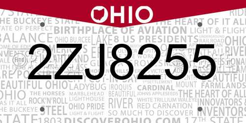2ZJ8255 Ohio License Plate