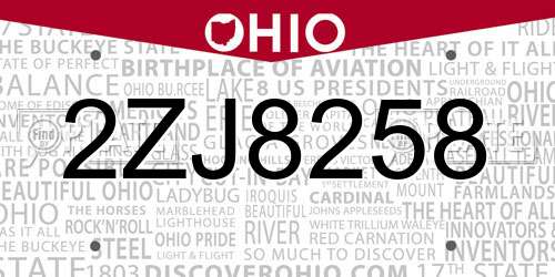 2ZJ8258 Ohio License Plate