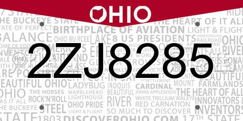 2ZJ8285 Ohio License Plate