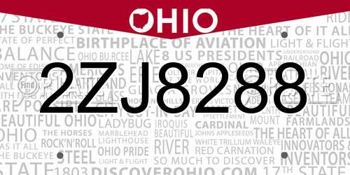 2ZJ8288 Ohio License Plate
