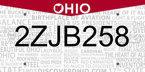2ZJB258 Ohio License Plate