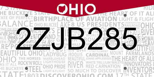 2ZJB285 Ohio License Plate