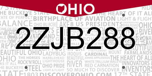 2ZJB288 Ohio License Plate