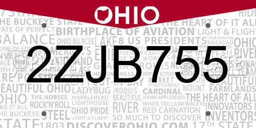 2ZJB755 Ohio License Plate