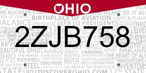 2ZJB758 Ohio License Plate