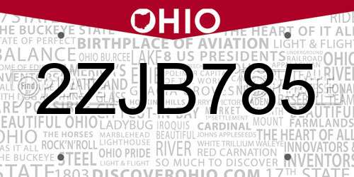 2ZJB785 Ohio License Plate