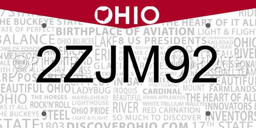 2ZJM92 Ohio License Plate