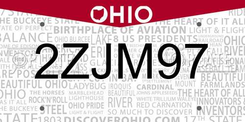 2ZJM97 Ohio License Plate
