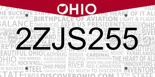 2ZJS255 Ohio License Plate