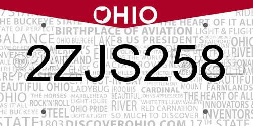 2ZJS258 Ohio License Plate