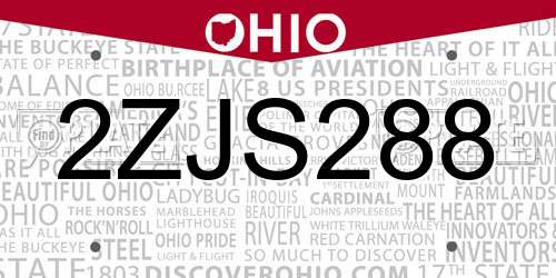2ZJS288 Ohio License Plate