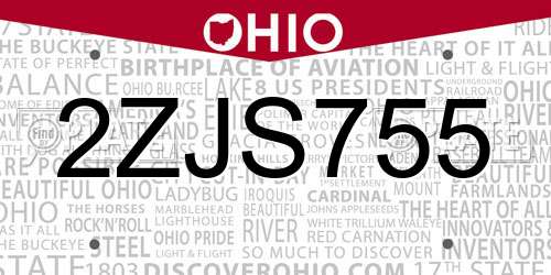 2ZJS755 Ohio License Plate