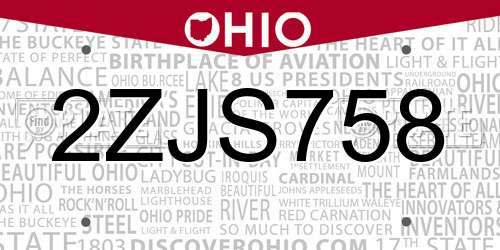 2ZJS758 Ohio License Plate