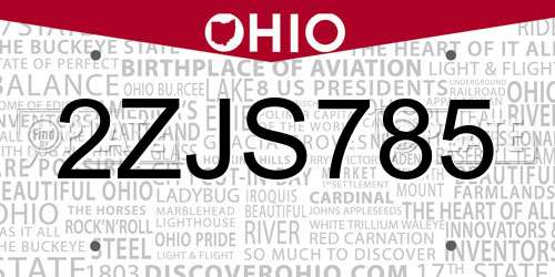 2ZJS785 Ohio License Plate