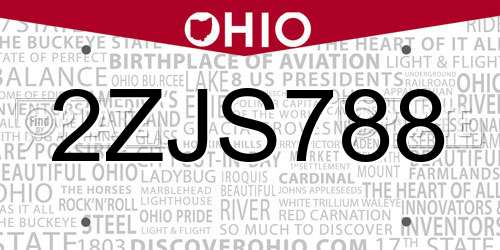 2ZJS788 Ohio License Plate