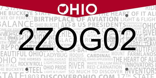 2ZOG02 Ohio License Plate