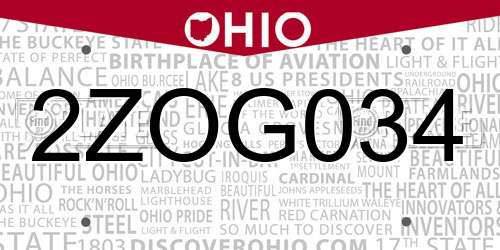 2ZOG034 Ohio License Plate