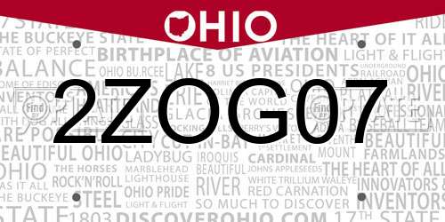 2ZOG07 Ohio License Plate