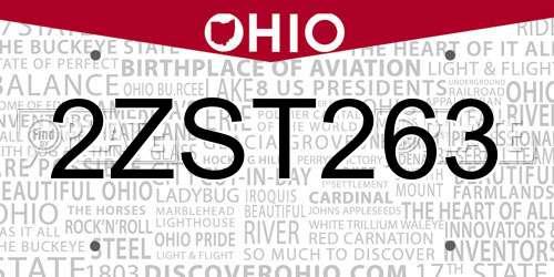 2ZST263 Ohio License Plate