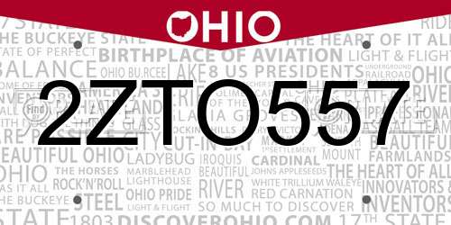2ZTO557 Ohio License Plate