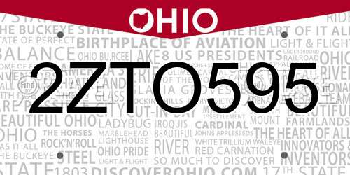 2ZTO595 Ohio License Plate