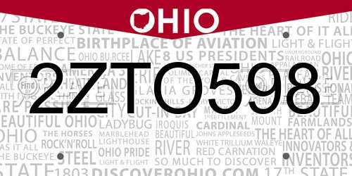 2ZTO598 Ohio License Plate
