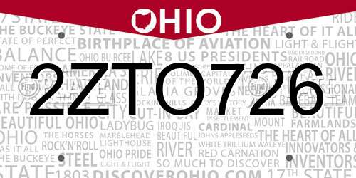 2ZTO726 Ohio License Plate