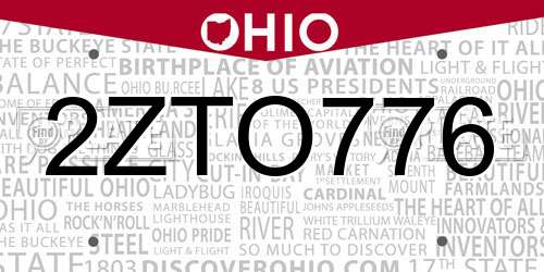 2ZTO776 Ohio License Plate