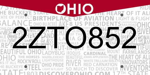2ZTO852 Ohio License Plate