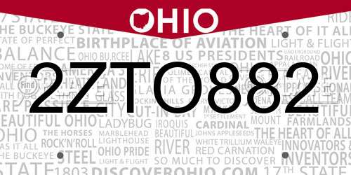 2ZTO882 Ohio License Plate