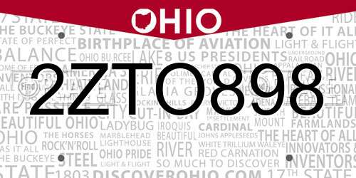 2ZTO898 Ohio License Plate