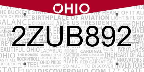2ZUB892 Ohio License Plate