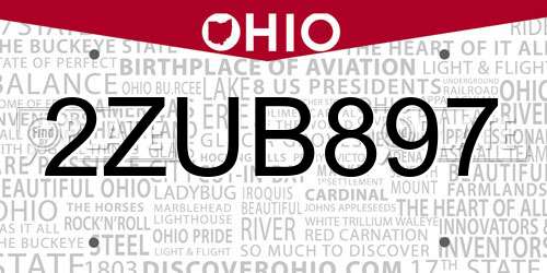 2ZUB897 Ohio License Plate