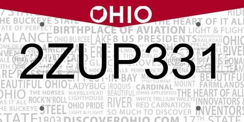 2ZUP331 Ohio License Plate