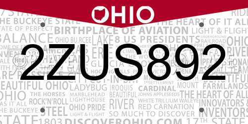 2ZUS892 Ohio License Plate