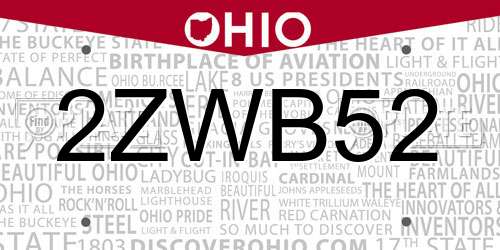 2ZWB52 Ohio License Plate