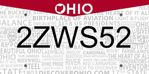 2ZWS52 Ohio License Plate