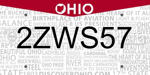 2ZWS57 Ohio License Plate