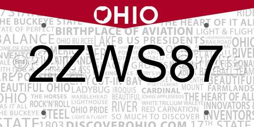 2ZWS87 Ohio License Plate
