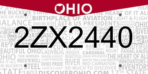 2ZX2440 Ohio License Plate
