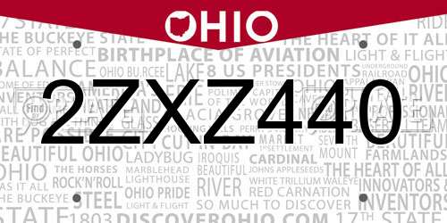 2ZXZ440 Ohio License Plate