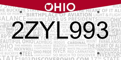2ZYL993 Ohio License Plate