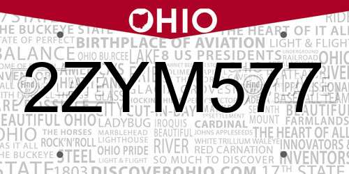 2ZYM577 Ohio License Plate