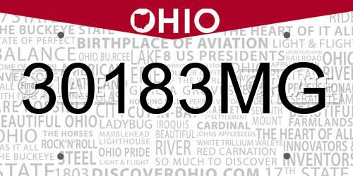 30183MG Ohio License Plate