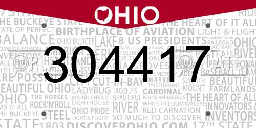 304417 Ohio License Plate