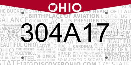 304A17 Ohio License Plate