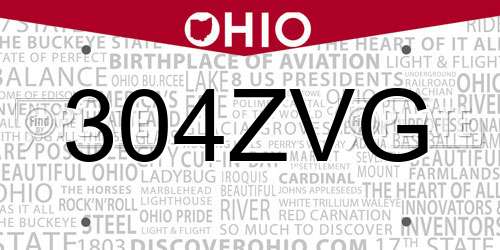 304ZVG Ohio License Plate