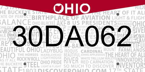 30DA062 Ohio License Plate